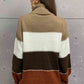 Color Block Lantern Sleeve Turtleneck Sweater - Deals DejaVu