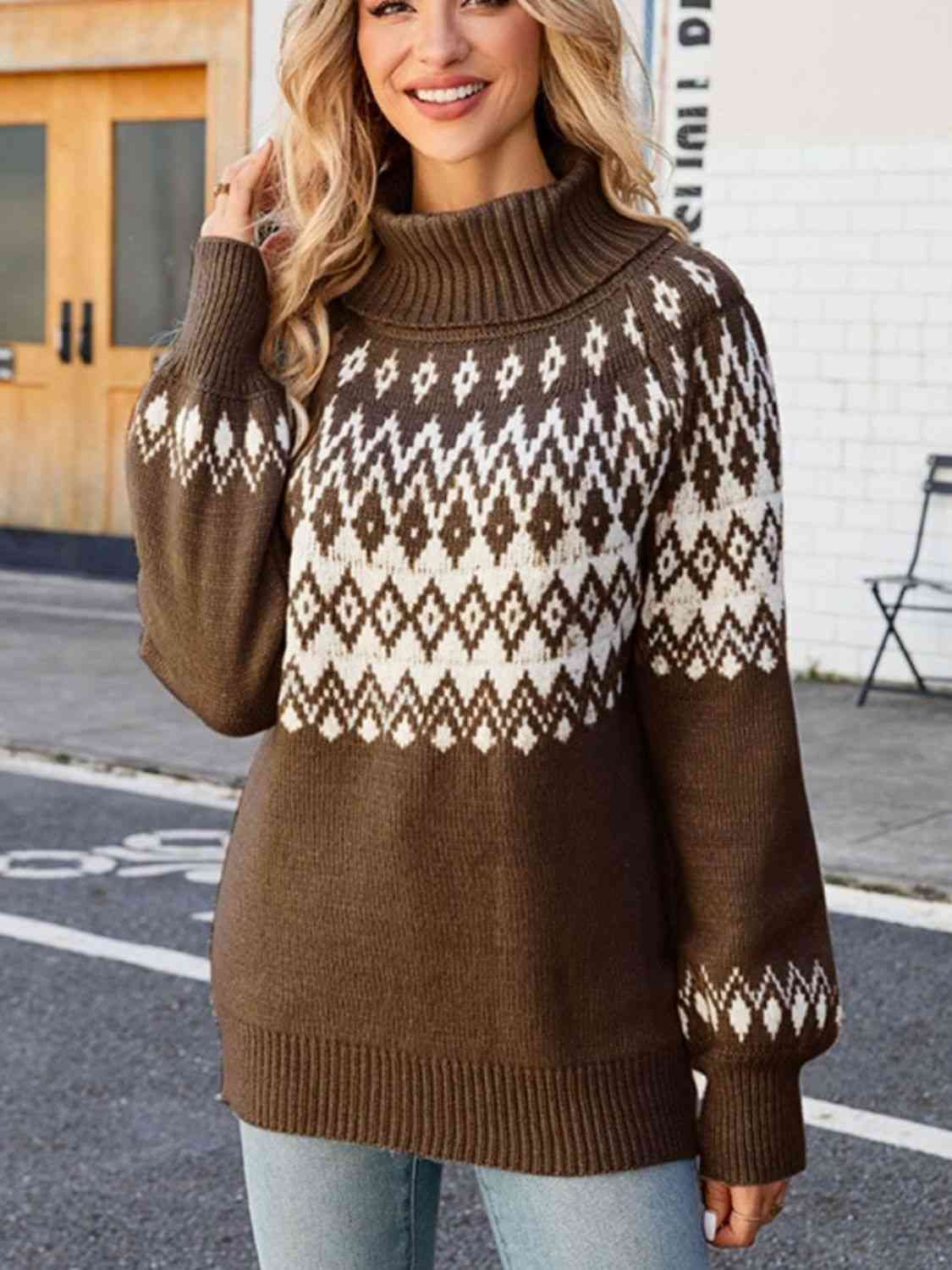 Turtleneck Lantern Sleeve Sweater - Deals DejaVu