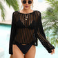 Long Sleeve Round Neck Openwork Cover-Up (TB11D) T
