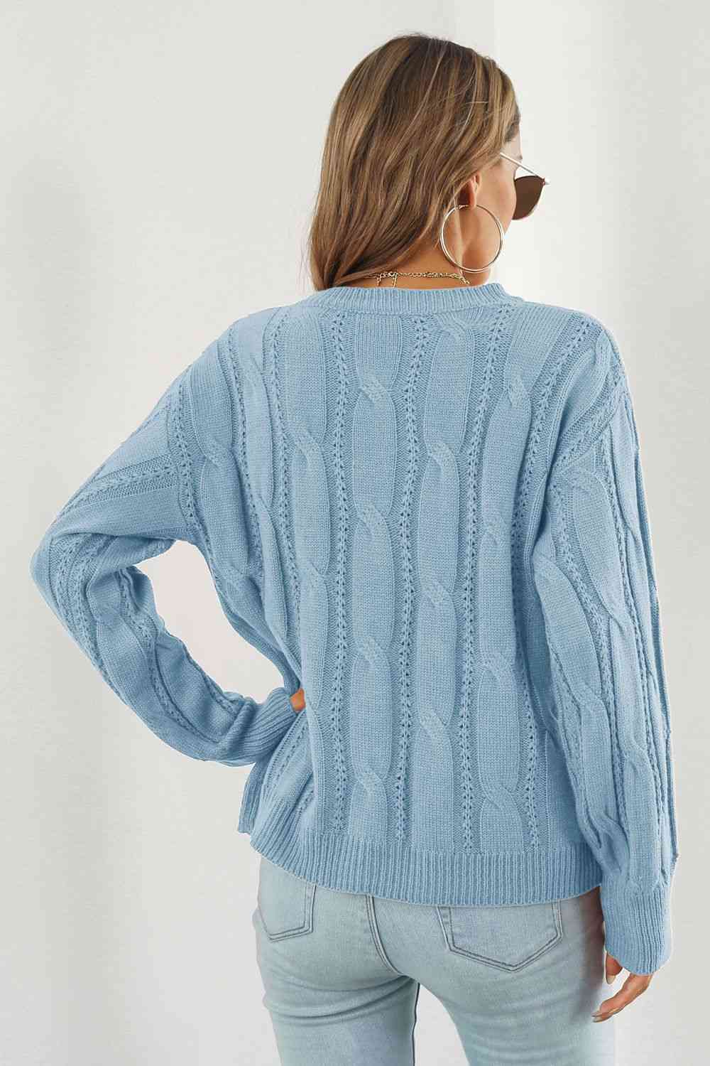 Round Neck Long Sleeve Sweater - Deals DejaVu