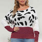 Plus Size Leopard Round Neck Long Sleeve Sweater - Deals DejaVu