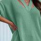 Full Size Cutout V-Neck Rib-Knit Sweater - Deals DejaVu