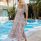 Printed Square Neck Short Sleeve Midi Dress (MWBT) T - Deals DejaVu