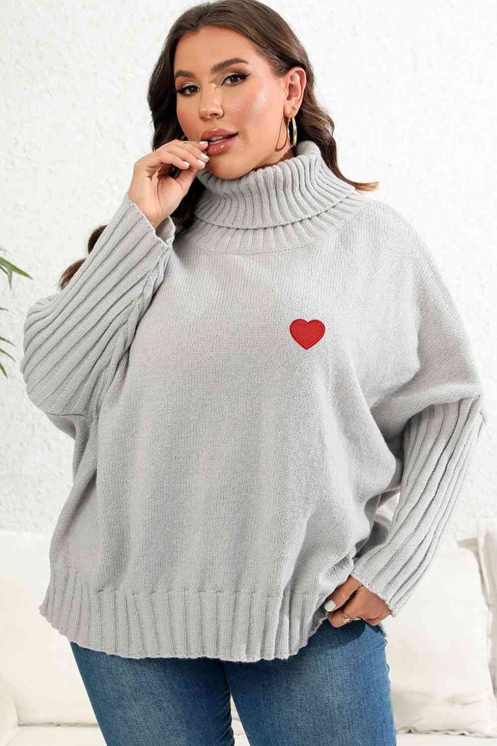 Plus Size Turtle Neck Long Sleeve Sweater - Deals DejaVu