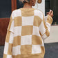 Checkered Exposed Seam Drooped Shoulder Sweater - Deals DejaVu