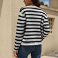 Striped Round Neck Button-Down Dropped Shoulder Cardigan