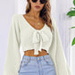 Bow V-Neck Long Sleeve Cropped Sweater