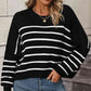 Striped Dropped Shoulder Round Neck Pullover Sweater - Deals DejaVu