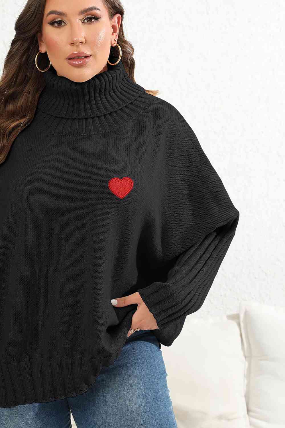 Plus Size Turtle Neck Long Sleeve Sweater - Deals DejaVu