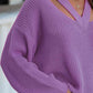 Full Size Cutout V-Neck Rib-Knit Sweater - Deals DejaVu