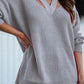 Full Size Cutout V-Neck Rib-Knit Sweater - Deals DejaVu