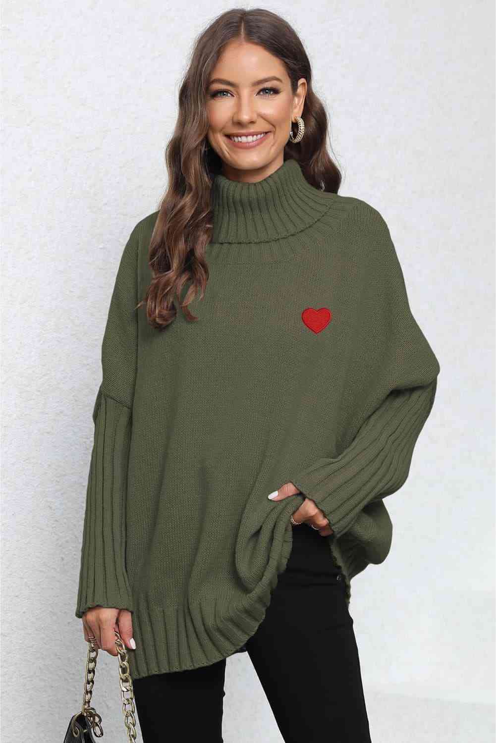 Turtle Neck Long Sleeve Ribbed Sweater - Deals DejaVu