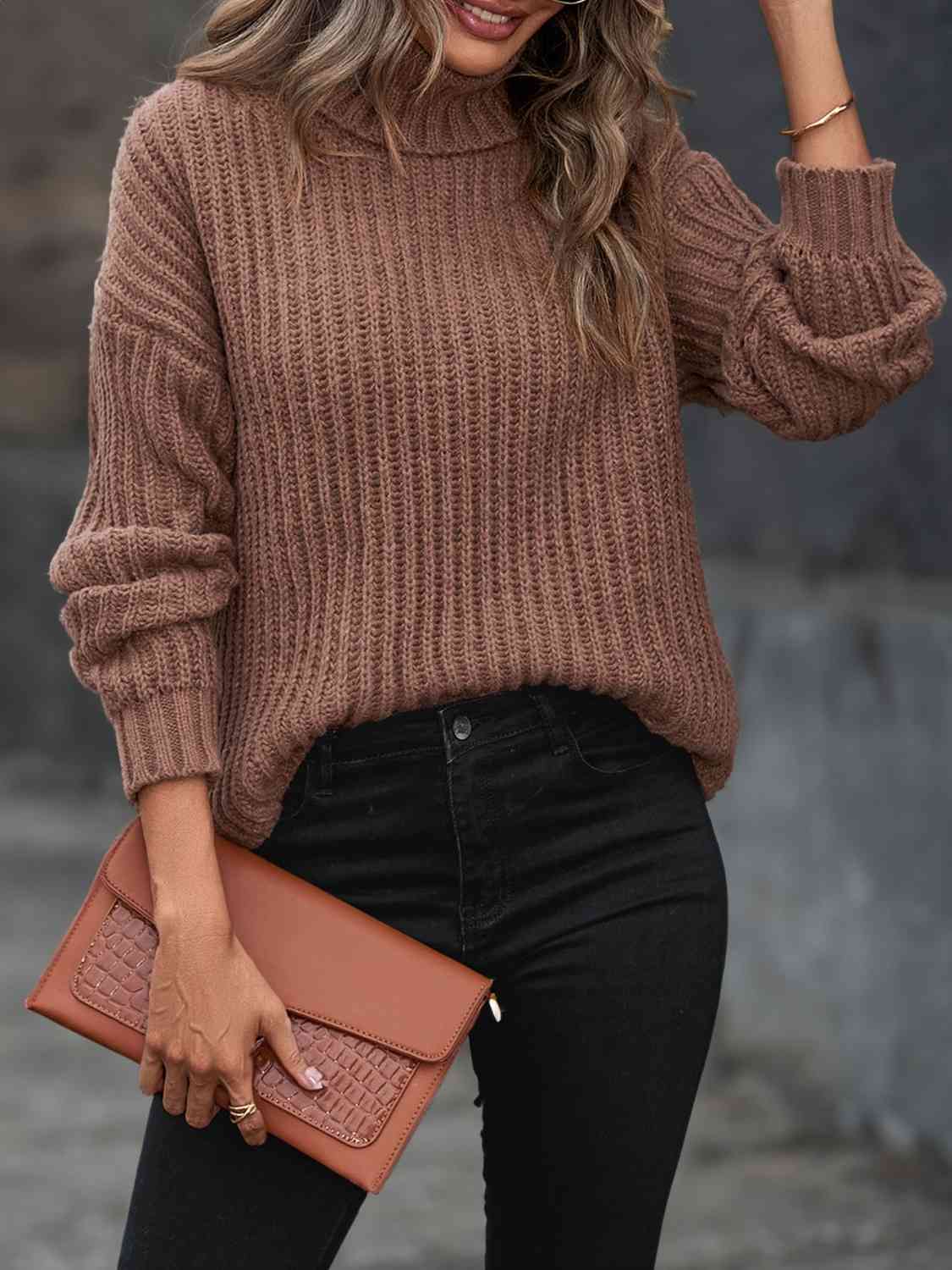 Turtleneck Rib-Knit Sweater - Deals DejaVu