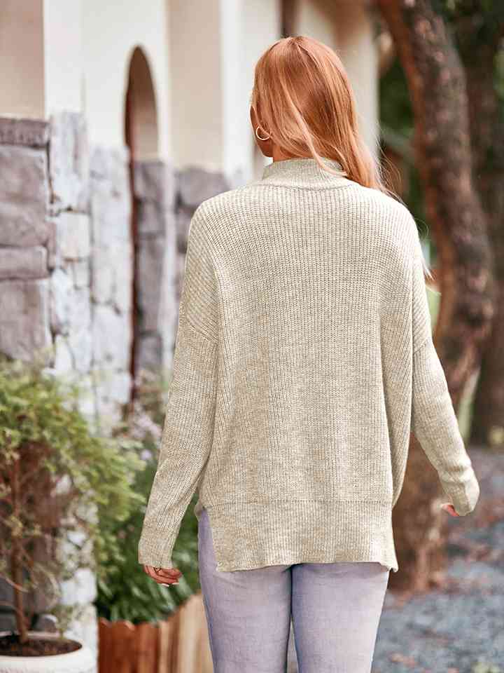 Mock Neck Dropped Shoulder Sweater - Deals DejaVu