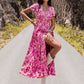Floral V-Neck Slit Dress (MWBT) T - Deals DejaVu