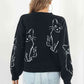 Cat Pattern Round Neck Long Sleeve Pullover Sweater - Deals DejaVu