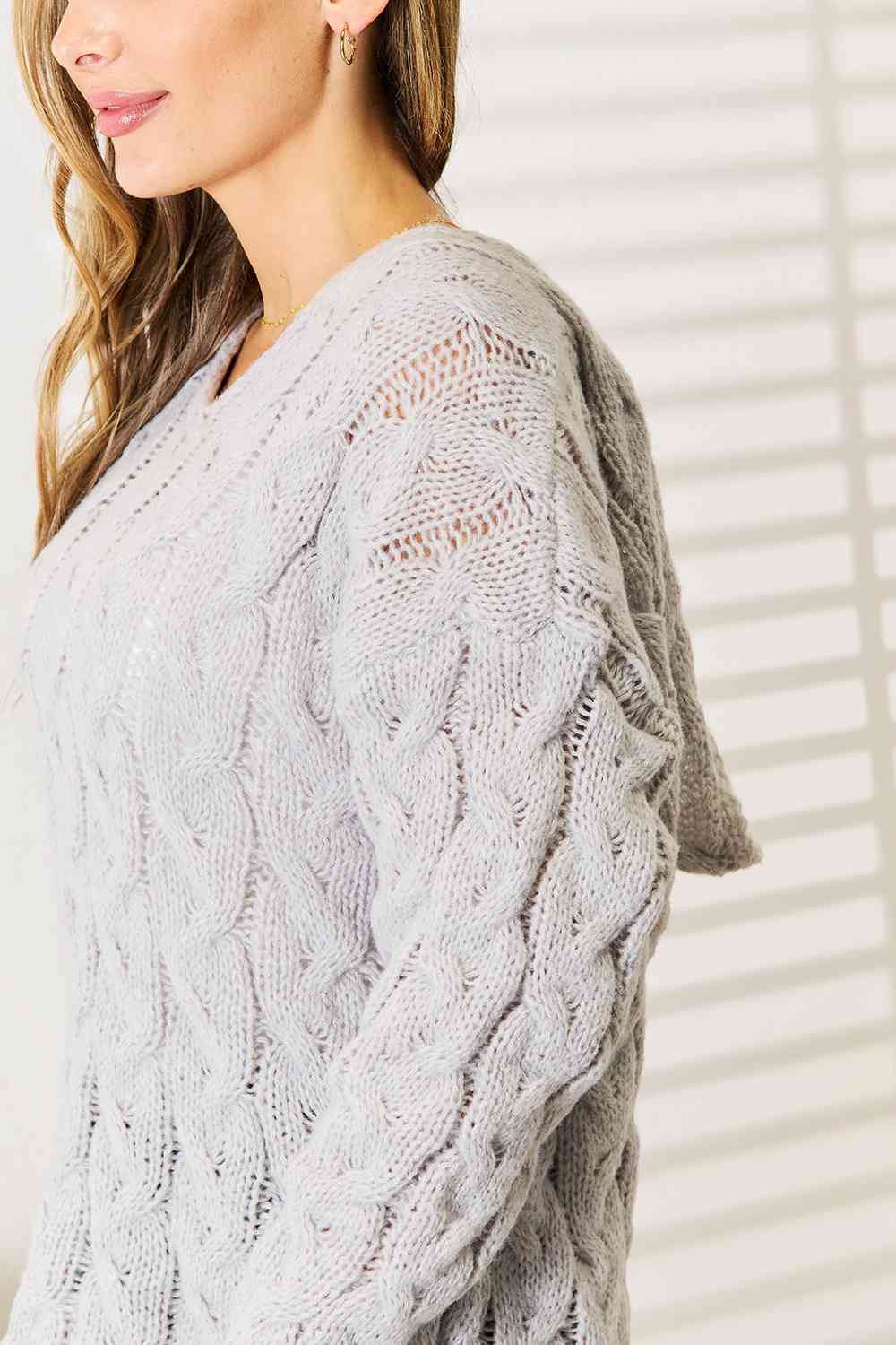 Woven Right Cable-Knit Hooded Sweater - Deals DejaVu