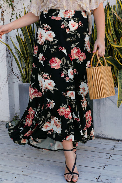 Plus Size Floral High-Rise Skirt (TB7) T