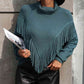 Turtle Neck Tassel Front Long Sleeve Pullover Sweater - Deals DejaVu
