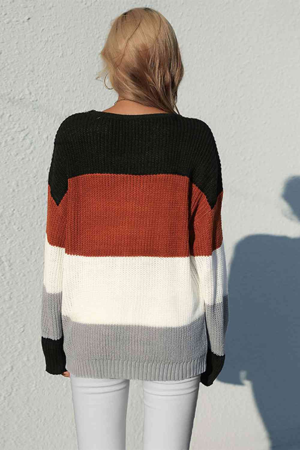 Striped Rib-Knit Pullover Sweater - Deals DejaVu