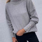 Woven Right Button Detail Rib-Knit Turtleneck Sweater