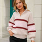 Striped Quarter-Zip Lantern Sleeve Sweater - Deals DejaVu