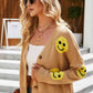 Smiley Face Ribbed Trim V-Neck Cardigan