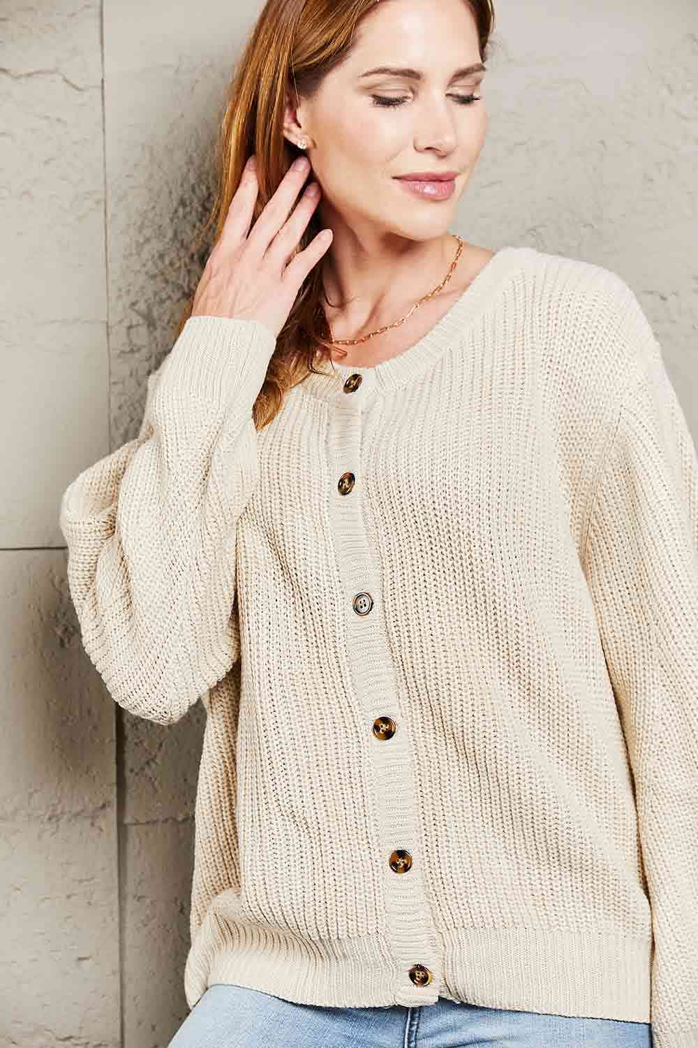 Double Take Button Down Rib-Knit Reversible Sweater - Deals DejaVu