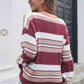 Striped V-Neck Dropped Shoulder Sweater