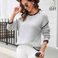 Round Neck Long Sleeve Waffle-Knit Sweater - Deals DejaVu