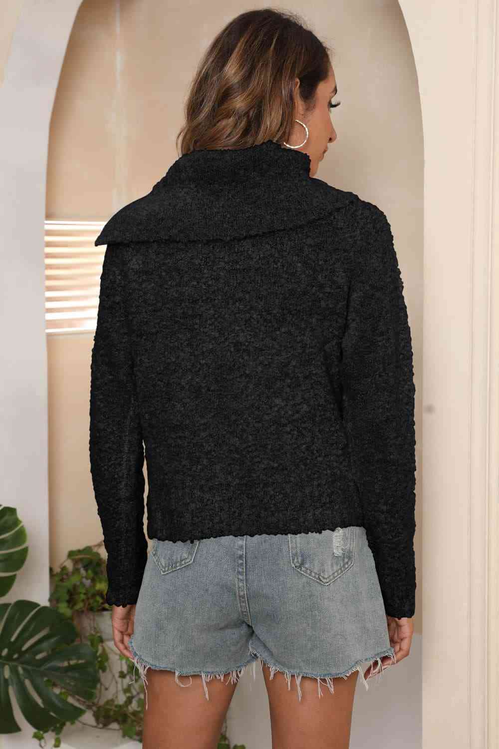 Asymmetrical Neck Long Sleeve Pullover Sweater - Deals DejaVu