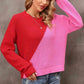 Two-Tone Round Neck Dropped Shoulder Sweater - Deals DejaVu