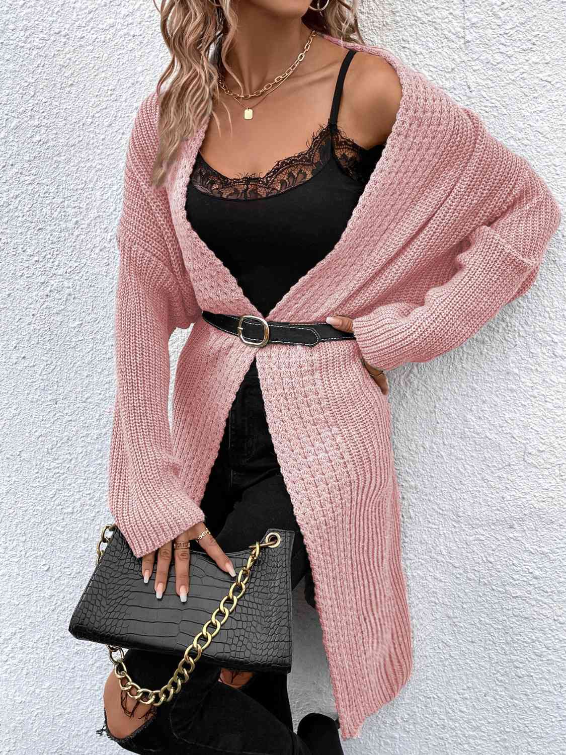 Open Front Dropped Shoulder Longline Cardigan