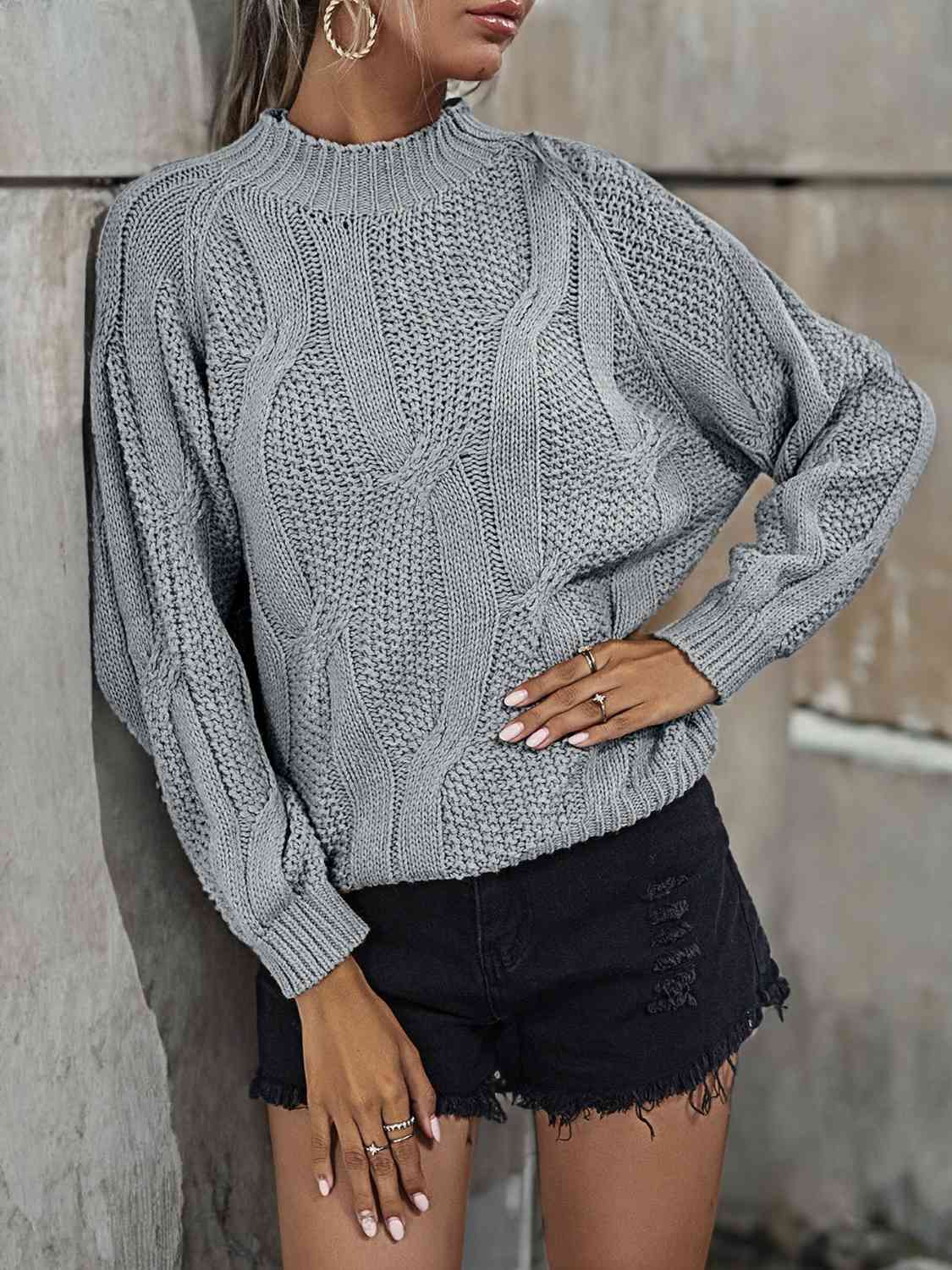 Rib-Knit Mock Neck Sweater - Deals DejaVu