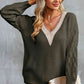 Contrast V-Neck Sweater - Deals DejaVu
