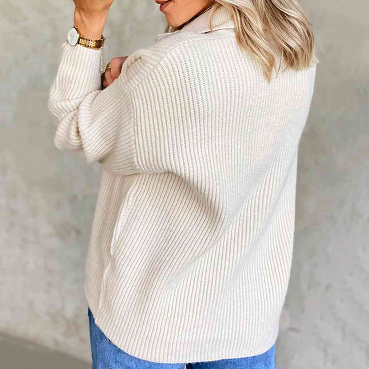 Collared Neck Rib-Knit Top - Deals DejaVu