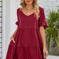 V-Neck Flounce Sleeve Tiered Dress (BWD)(WS06)T - Deals DejaVu