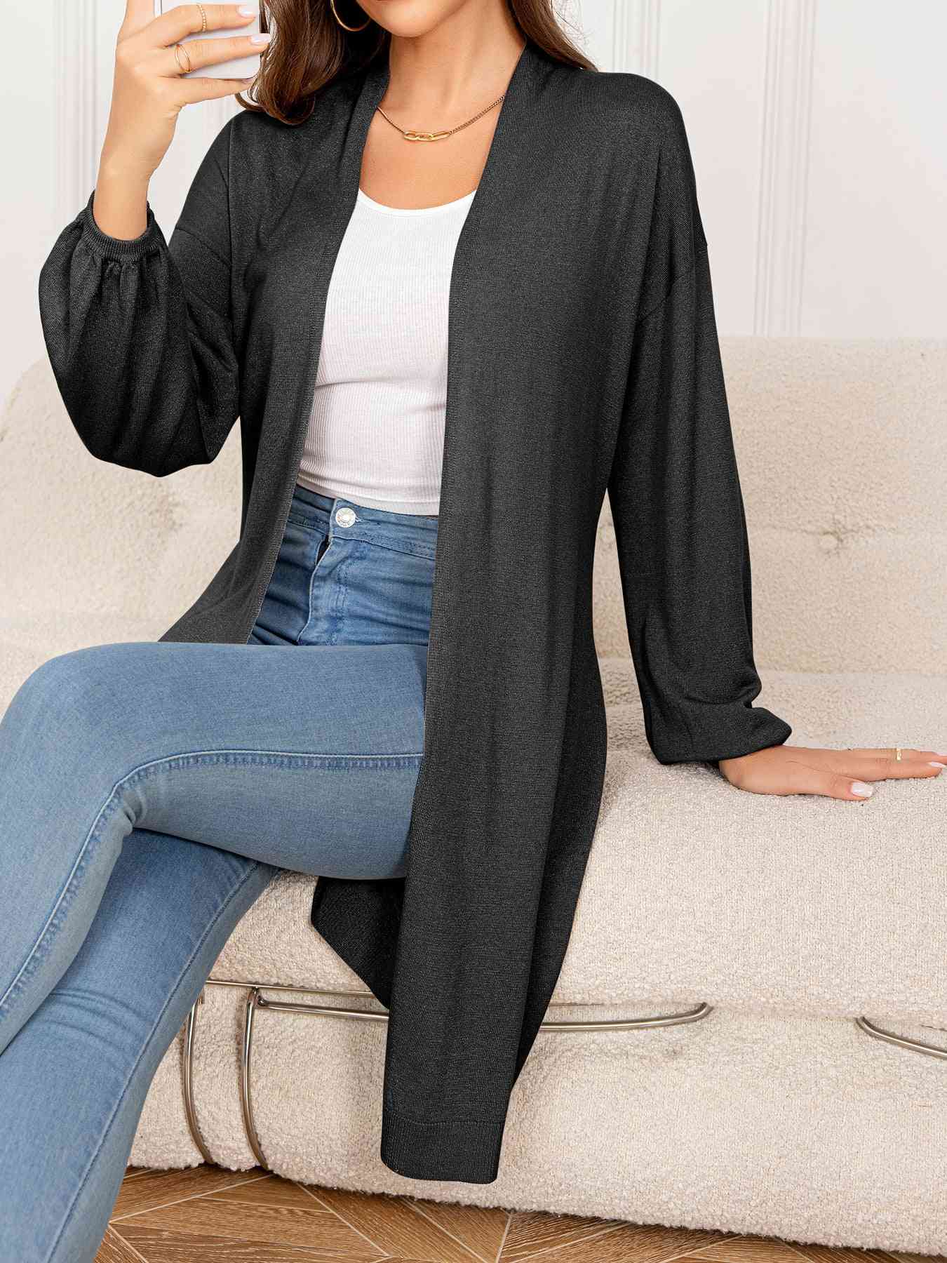 Dropped Shoulder Open Front Longline Cardigan - Deals DejaVu