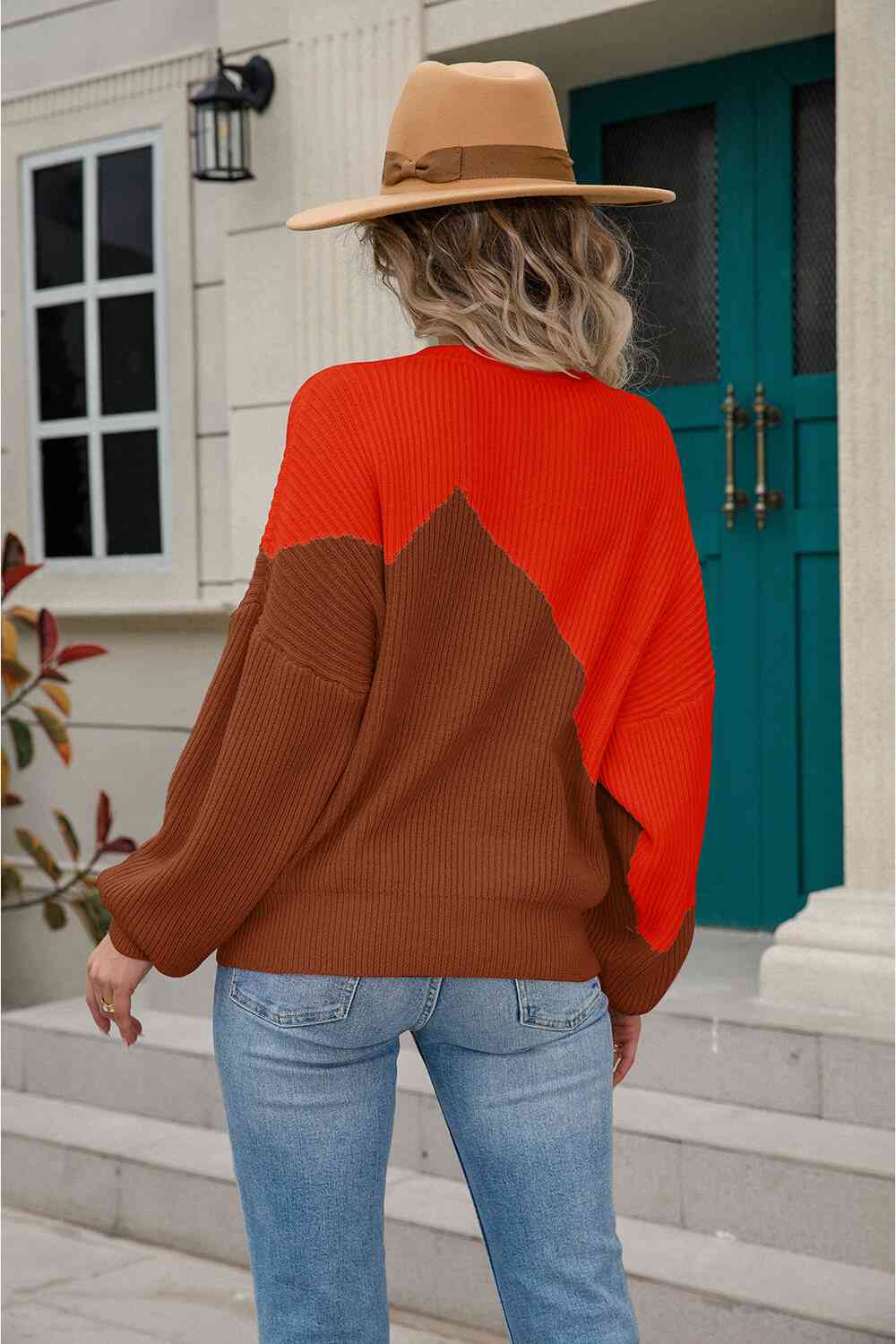 Two-Tone Round Neck Ribbed Sweater - Deals DejaVu