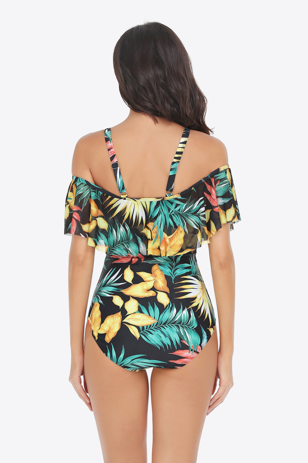 Botanical Print Cold-Shoulder Layered One-Piece Swimsuit (TB10D) T