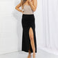 White Birch Full Size Up and Up Ruched Slit Maxi Skirt in Black (TB7) T