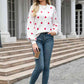 Woven Right Polka Dot Round Neck Dropped Shoulder Sweater