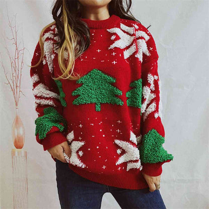 Snowflake Round Neck Long Sleeve Sweater - Deals DejaVu