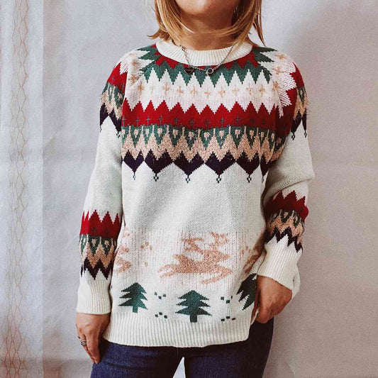 Christmas Element Long Sleeve Sweater - Deals DejaVu
