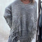 Fringe Detail Long Sleeve Sweater with Pockets - Deals DejaVu