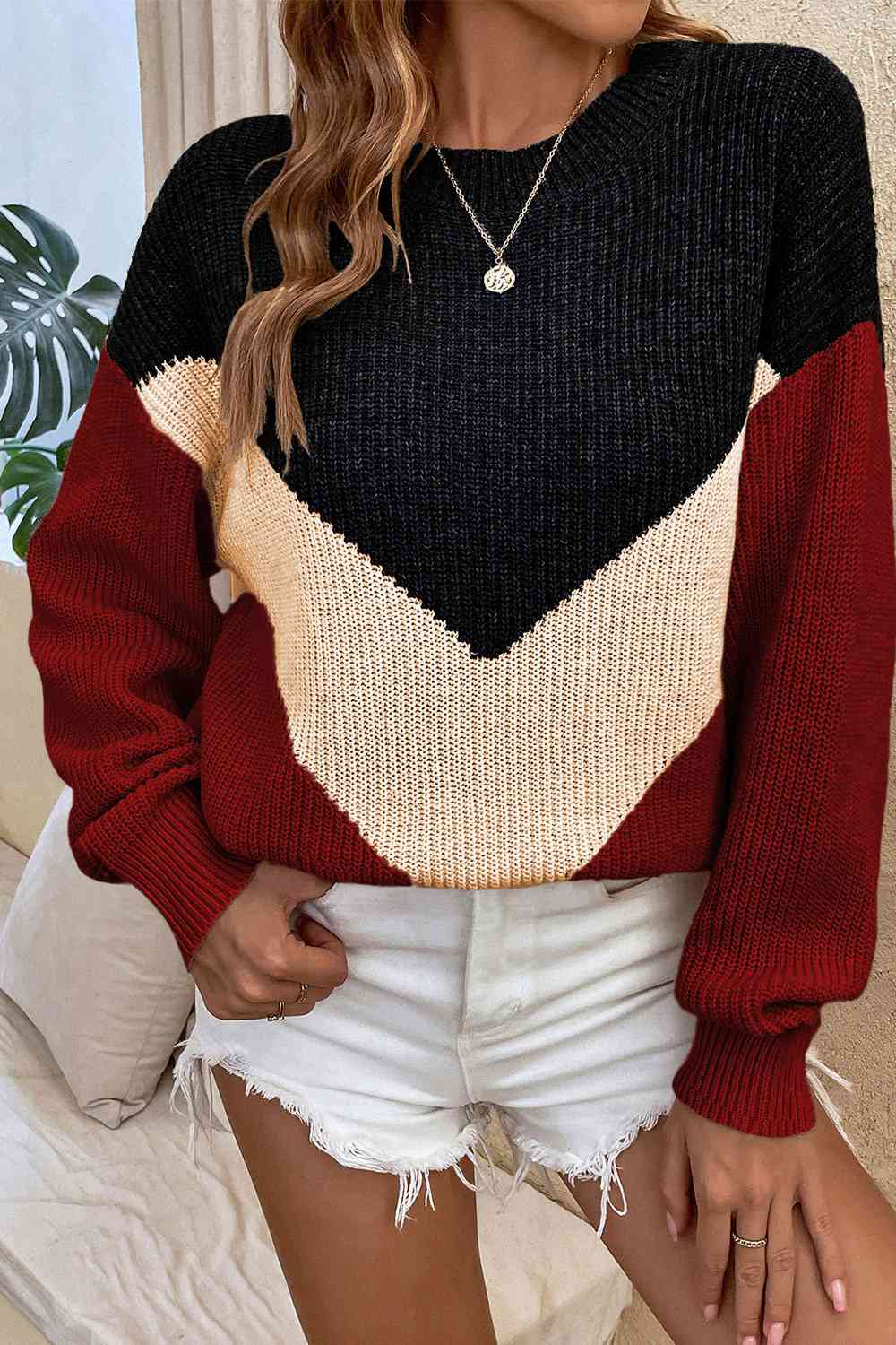 Round Neck Dropped Shoulder Sweater