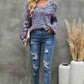 Multicolored Balloon Sleeve V-Neck Sweater - Deals DejaVu