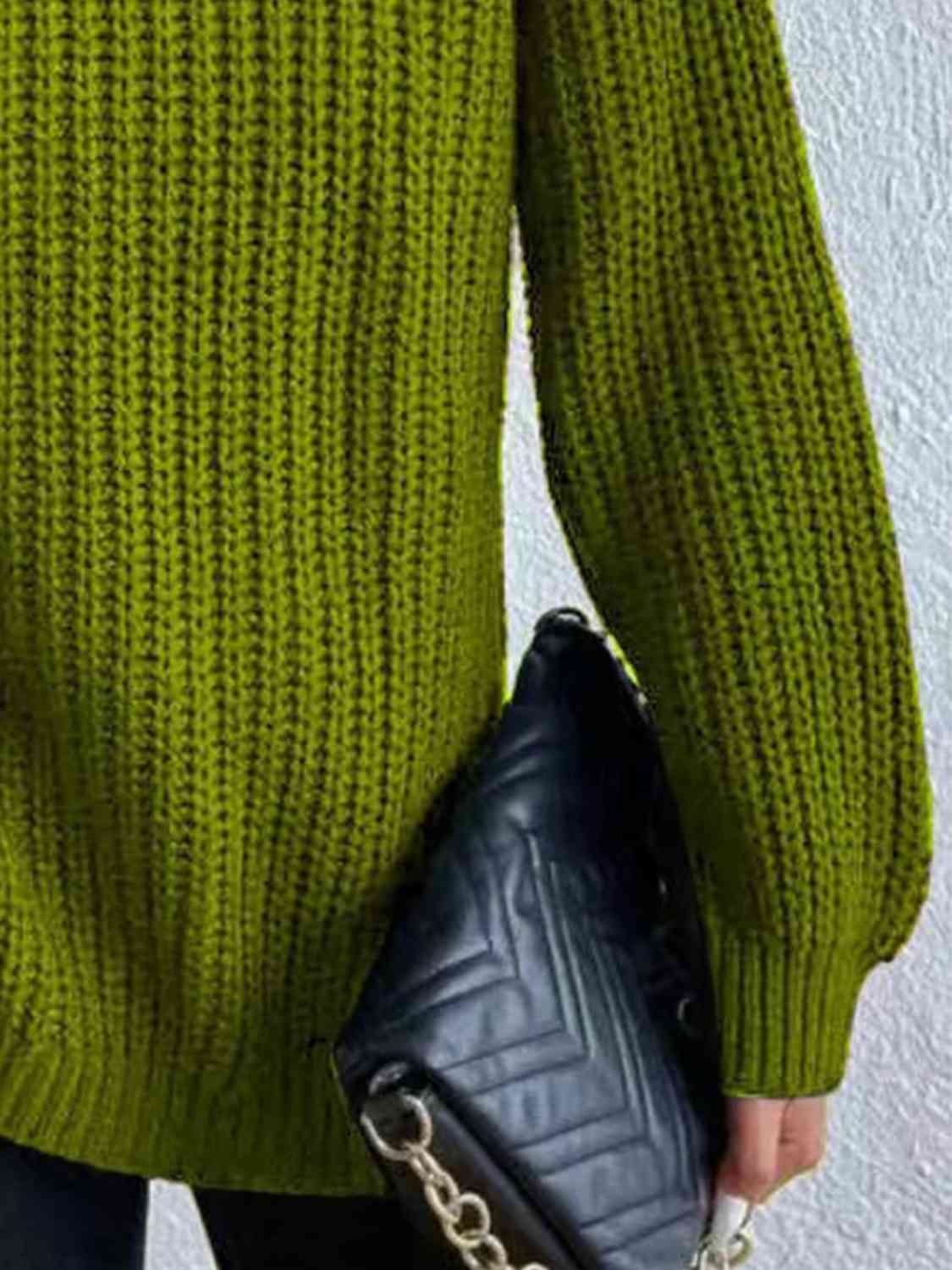 Full Size Turtleneck Rib-Knit Slit Sweater - Deals DejaVu