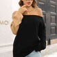 Ribbed Off-Shoulder Lantern Sleeve Pullover Sweater
