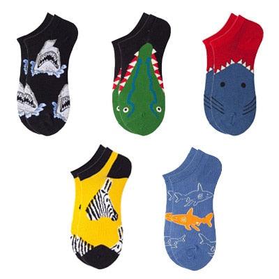 5 pairs Women's Cotton Art Ankle Socks - With Print Cute Funny Retro Painting Short Sock (D87)(3WH1)(2WH1)